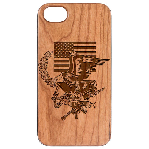 USA Flag with Eagle - Engraved Wood Phone Case