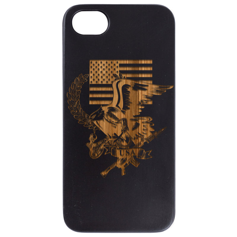 US Flag with Eagle - Engraved Wood Phone Case